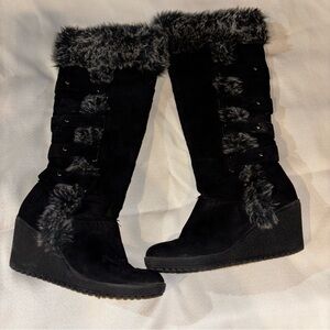 Rampage Wedge Suede Fur Boots